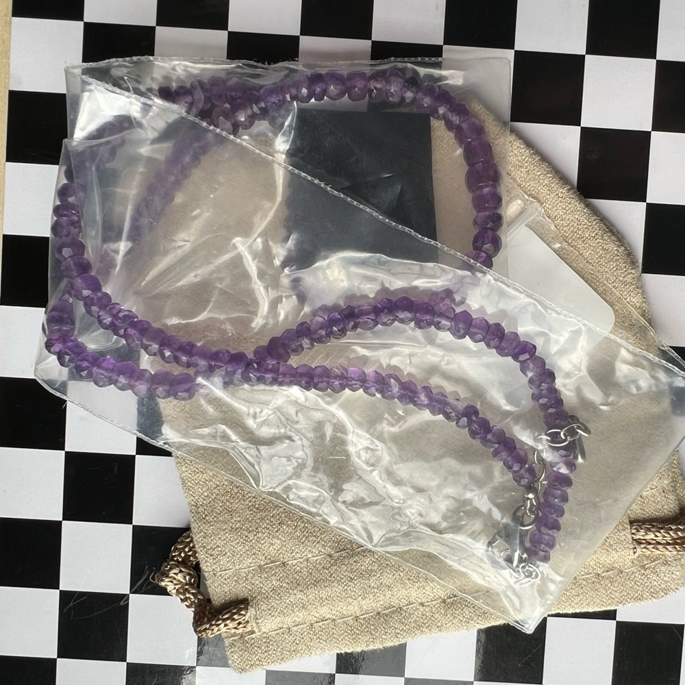 Purple Amethyst π Faceted Bead Necklace 60ctw Sterling Silver - Picture 9 of 16